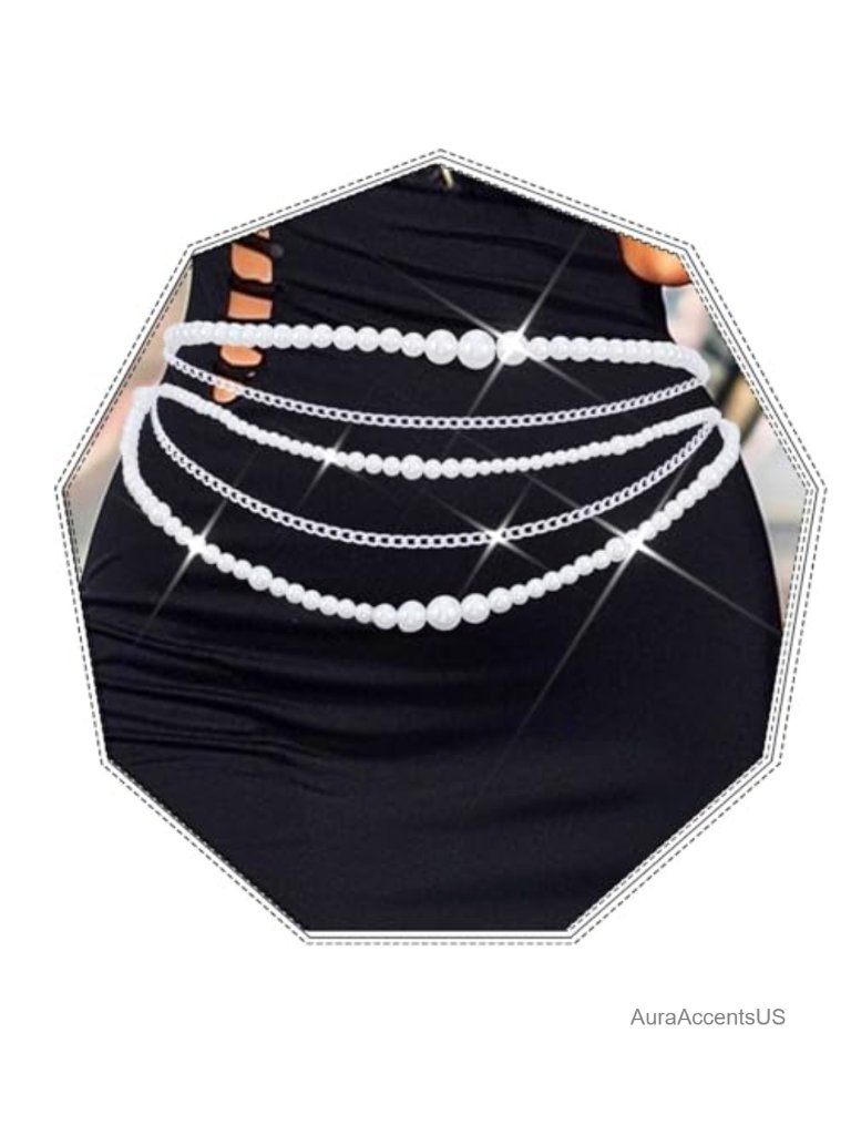 A gold or silver body chain photographed for a US resale listing in September 2026
